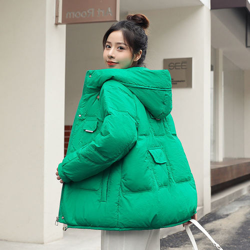 Women's fashionable candy-colored cotton coat, Korean-style short, loose hooded student cotton jacket, warm outerwear for autumn and winter