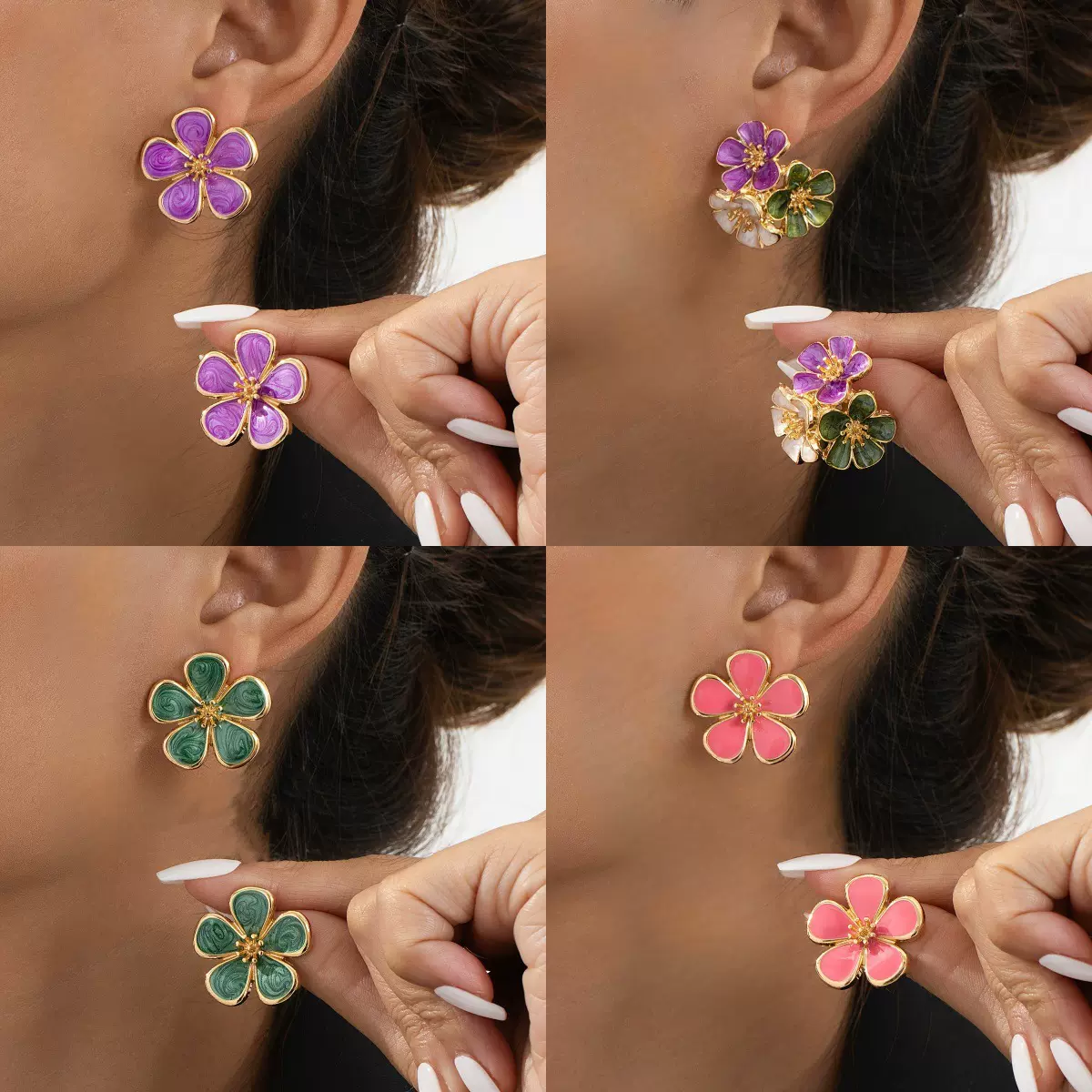 欧美跨境热销 气质甜美金属滴油立体花朵耳钉 小清新时尚耳饰女