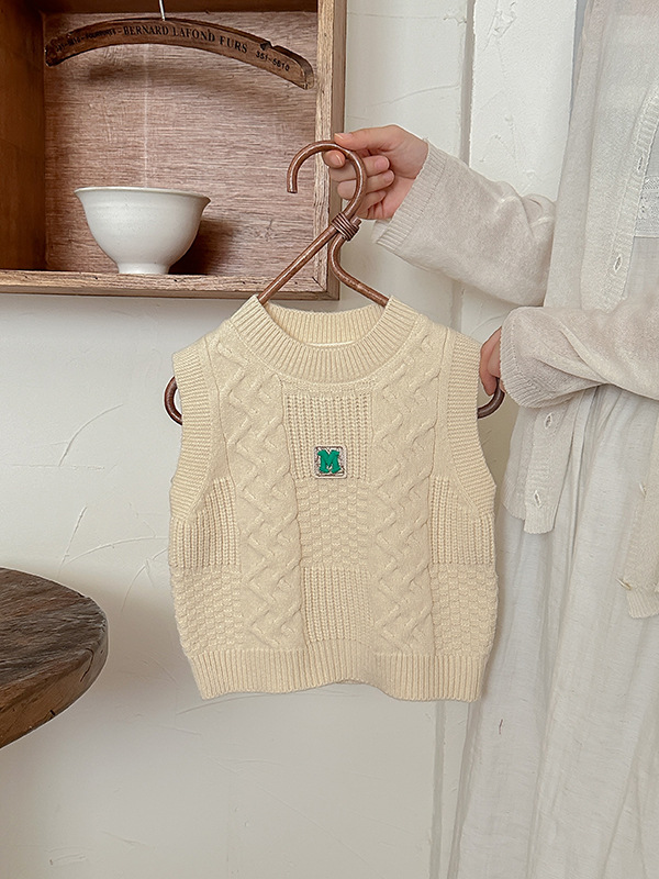 Primavera coreana para niños chalecos de arroz blanco literario camiseta de jersey para niños y niñas primavera y otoño sin mangas hombros