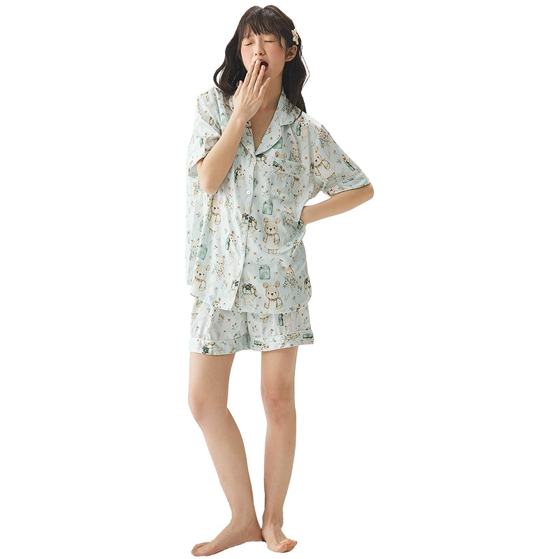 Silk thin pijama, green colored set, “Frozen”, high-quality style, with short sleeve