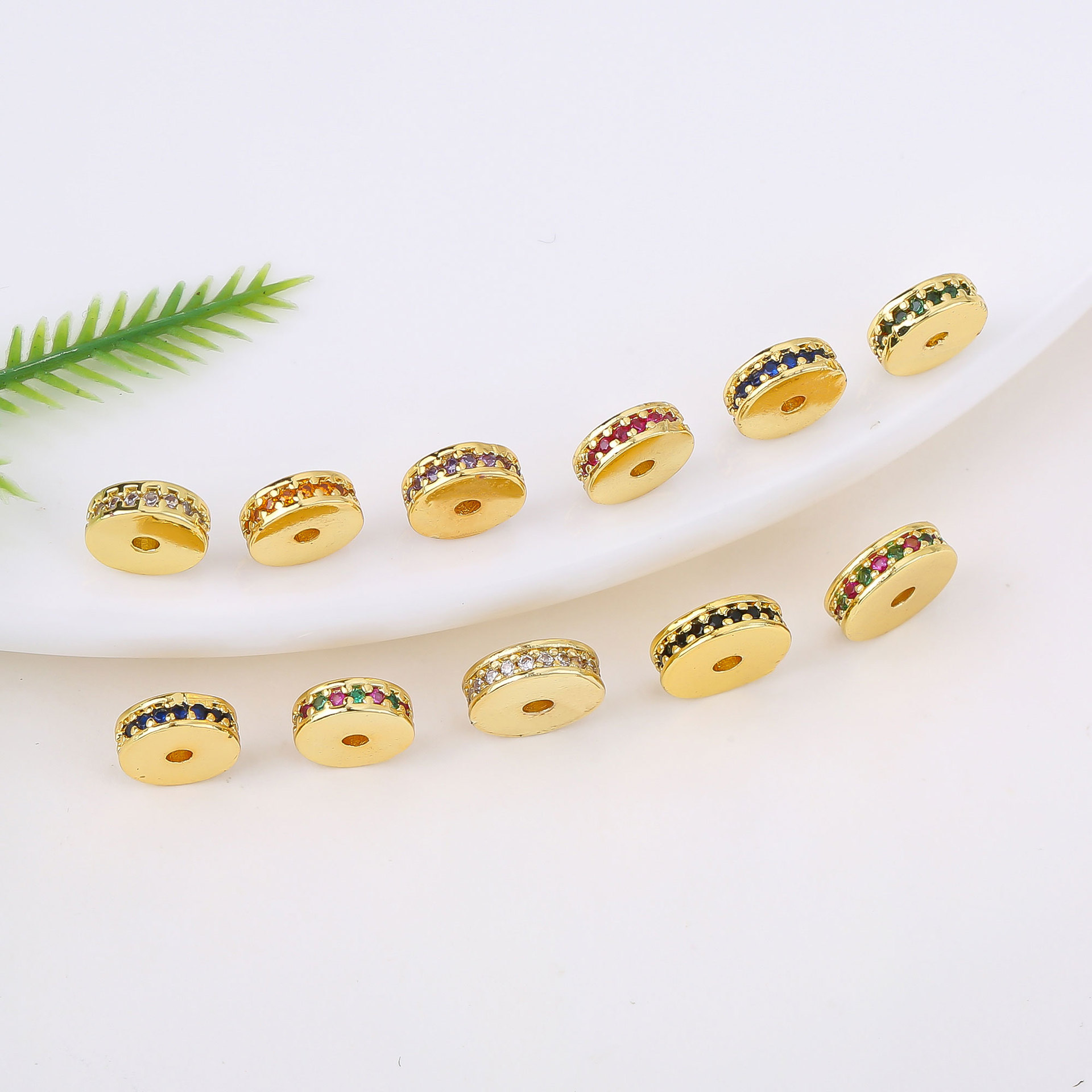 铜镀保色微镶锆石多彩隔片 彩锆车轮珠 钻圈 文玩配饰diy手串配件