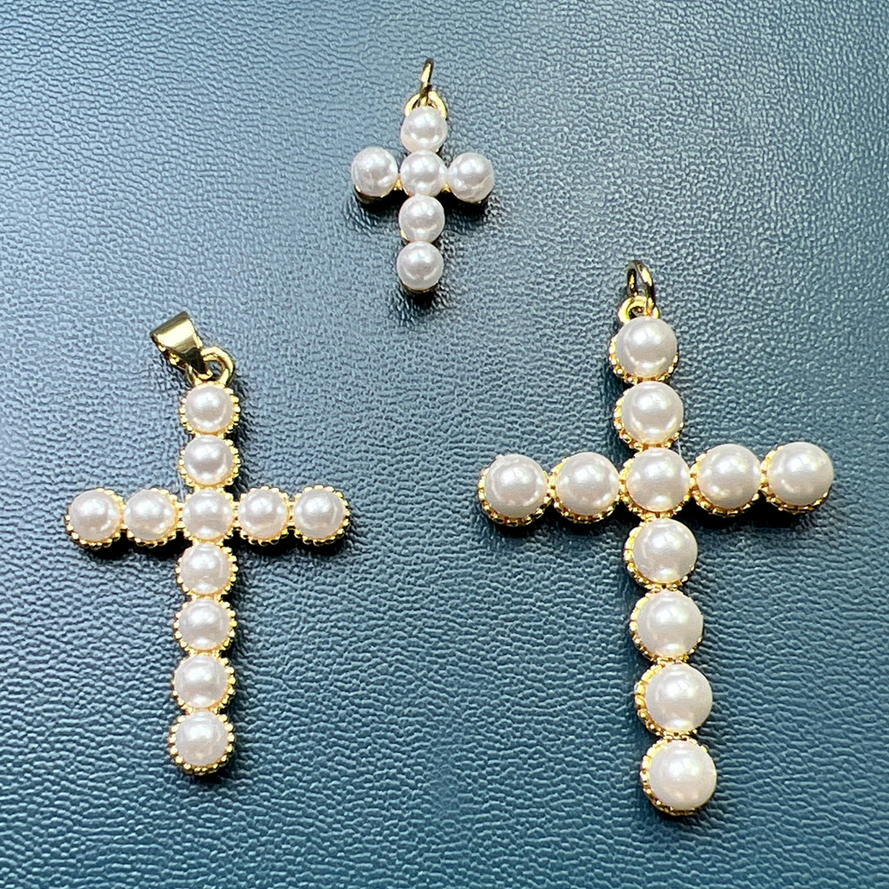 6g Weight DIY Jewelry Accessories Classification 1 Piece Quantity Imitation Pearl Material Cross Pattern Plating Design Simple Style Style 1 Piece Imitation Pearl Cross 无