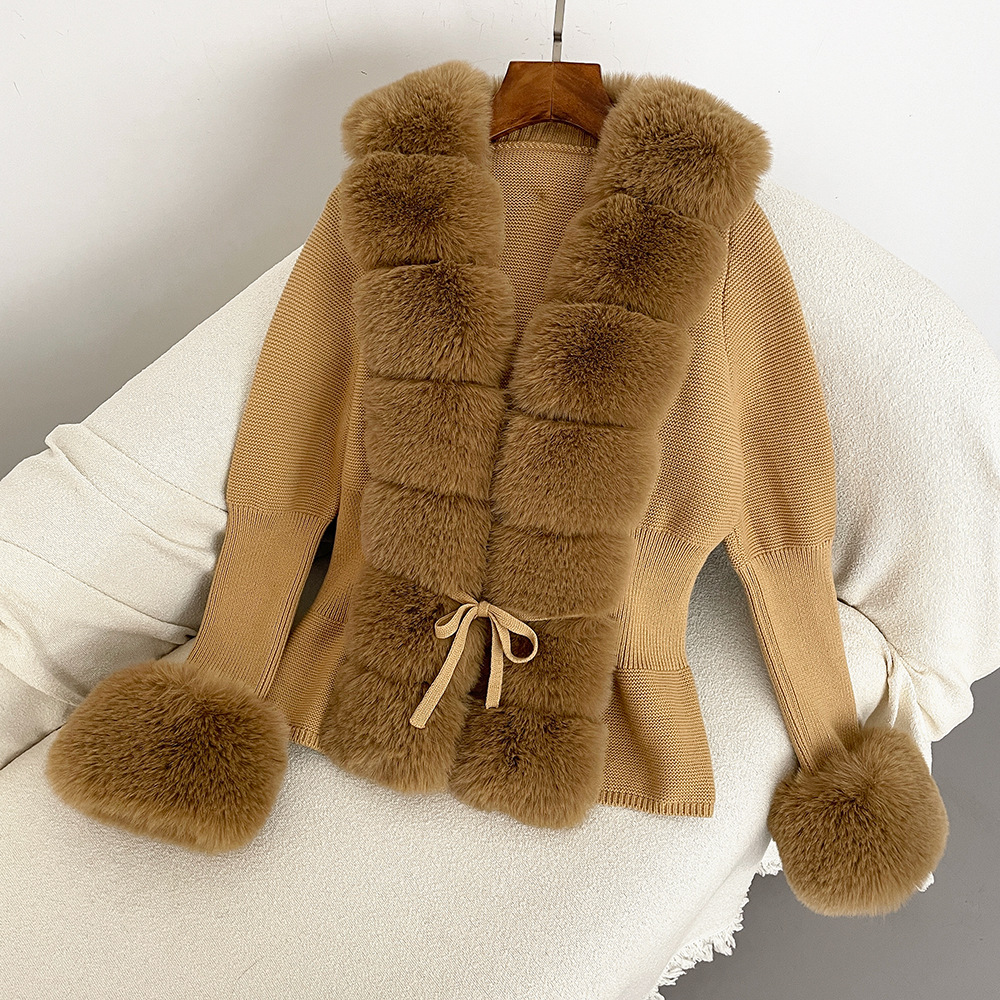 Vêtements pour femmes vente chaude automne et hiver nouveau pull tricoté pour femme fourrure de renard patte de boutonnage poignets pull tricoté amovible_voghion.com