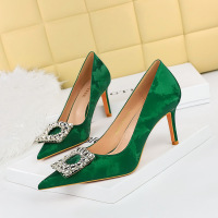 18249-A5 Style Banquet Slim Fit Women's Shoes with Thin Heels, High Heels, Shallow Mouth, Pointed Metal Rhinestone Button Single Shoes