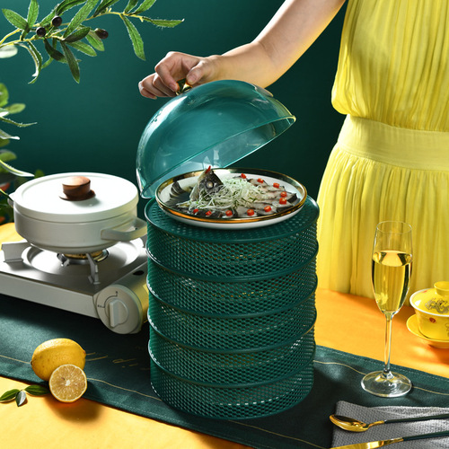 Overlapping hollow food cover table food dish cover leftover storage box plastic lid vegetable bowl breathable foldable fly-proof cover