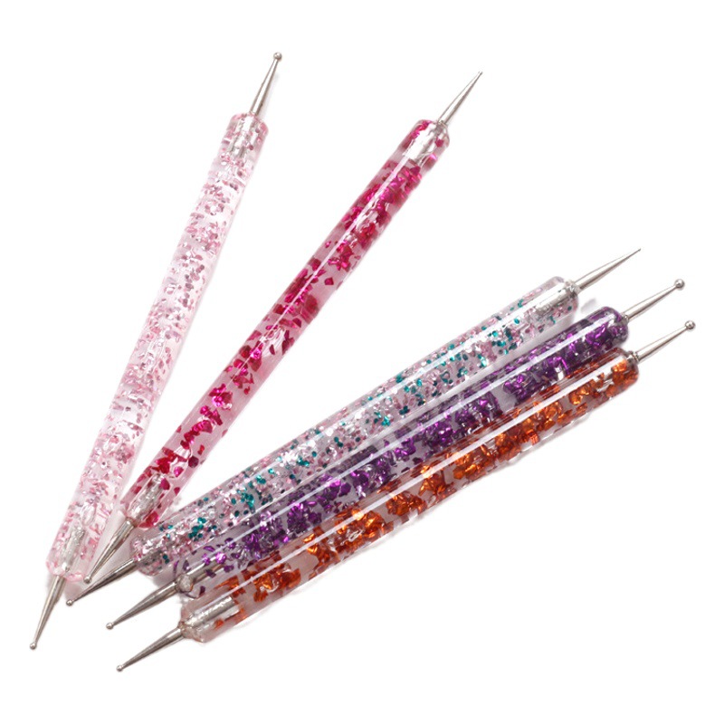 Herramientas de uñas 5 Unids lentejuelas Varilla punto taladro pluma de doble cabeza de diamantes de imitación de pintura de color punto de la pluma de Cristal Varilla de uñas de arte traje de la pluma