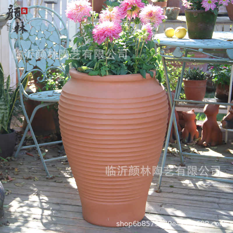 Pot de cerámica roja combinación de floración pot de cerámica gruesa paisaje pot de cerámica transpirable absorción de agua pot de cerámica roja jardín villa decoración pot de cerámica
