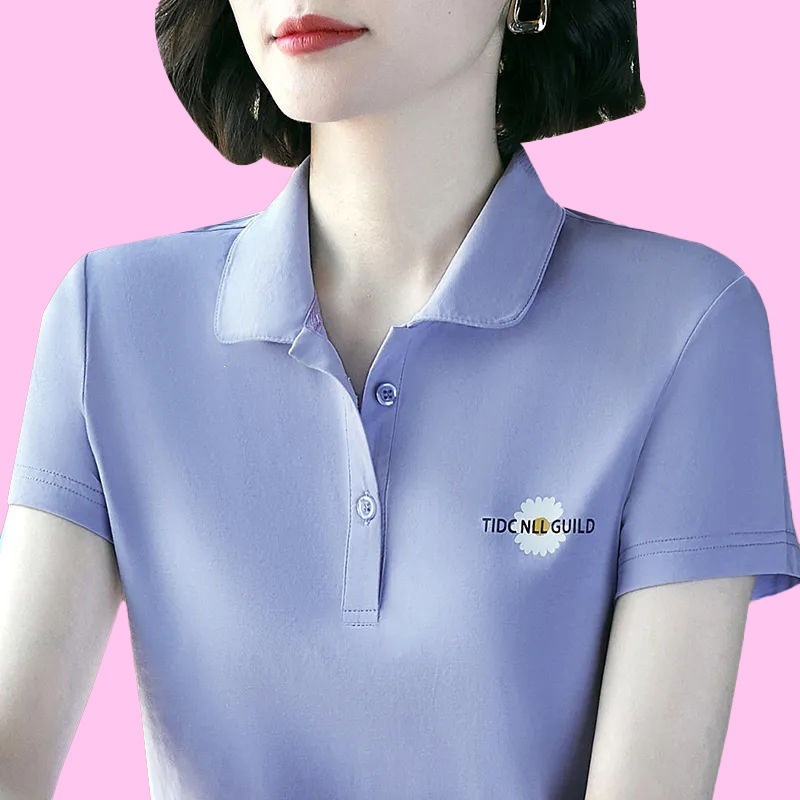 中年妈妈装时尚休闲翻领短袖T恤女夏季宽松显瘦polo小衫洋气上衣