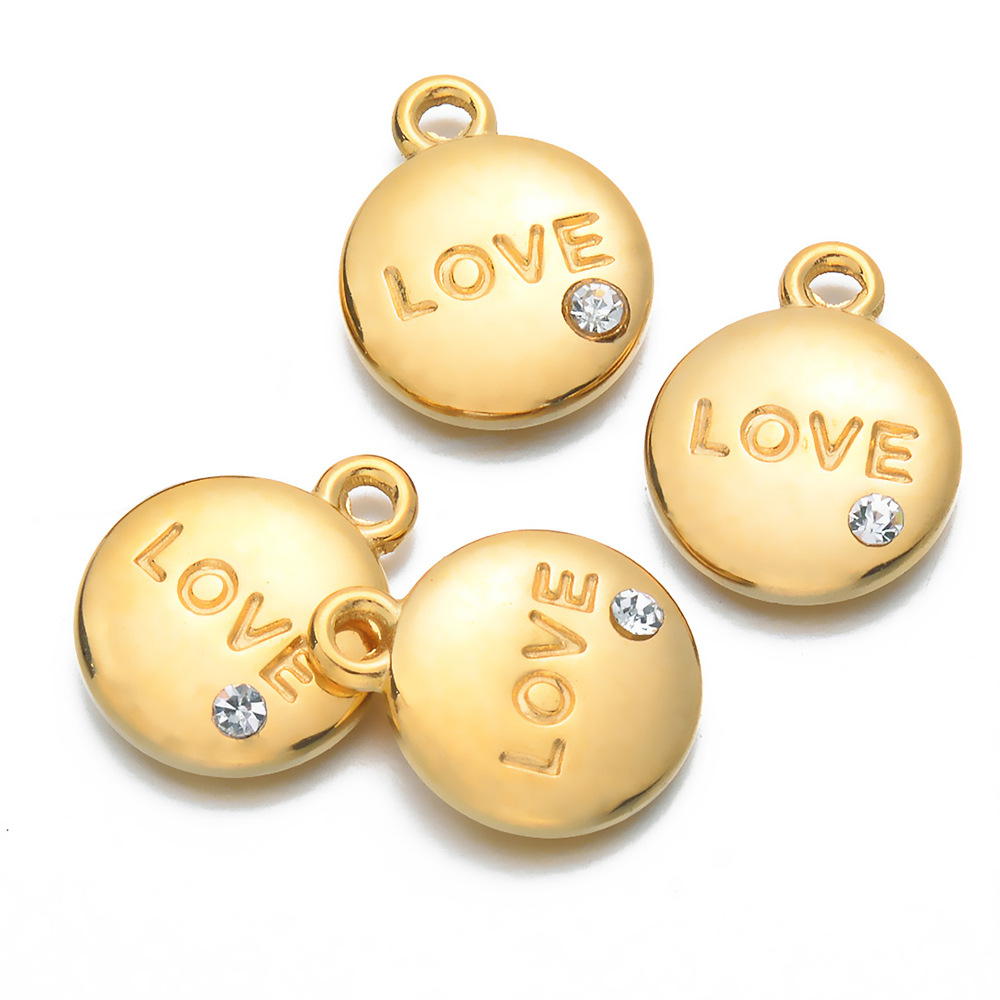 304 Stainless Steel Material 5 PCS/Package Stainless Steel Zircon Love Round Pendant
