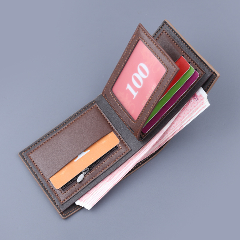 Cartera de los hombres cartera corta esmerilada titular de la tarjeta de gran capacidad horizontal de los hombres cartera de los hombres engrosada negocio tríptico