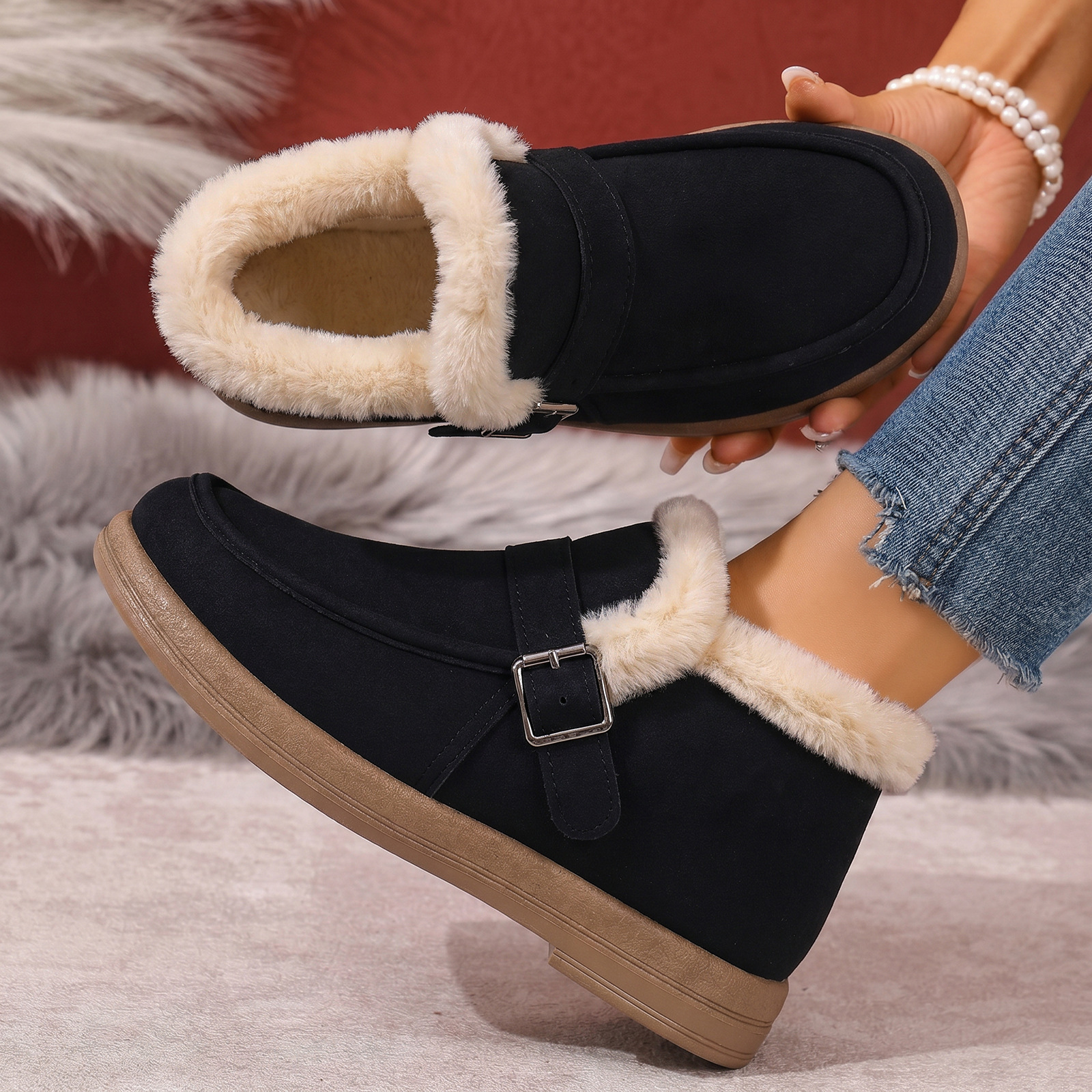 Zapatos de algodón de mujer invierno transfronterizo botas de nieve temu más veludo grueso botas de algodón caliente botas al aire libre botas de moda al por mayor