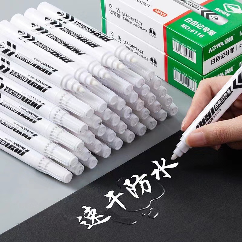 White Marker Pen, Oil-Based, Thick Tip, Quick-Drying, Waterproof, Non-Fading, Large Capacity, Logistics Signature Pen, Marker Pen