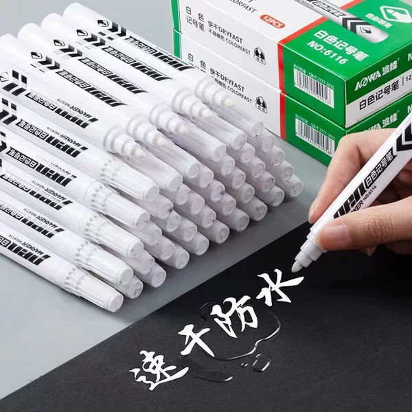 White Marker Pen, Oil-Based, Thick Tip, Quick-Drying, Waterproof, Non-Fading, Large Capacity, Logistics Signature Pen, Marker Pen
