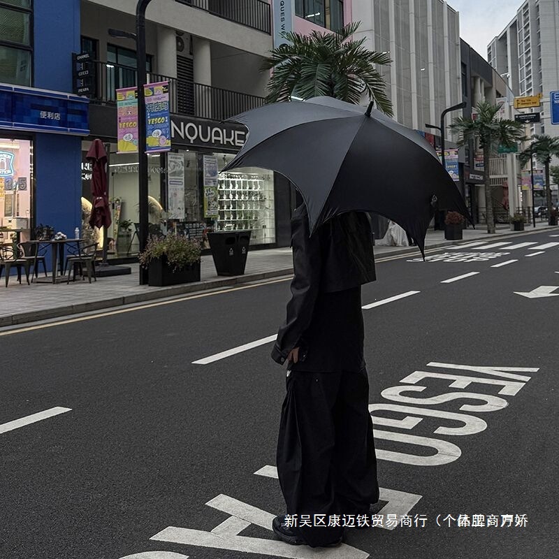 Gothic Long-Handled Umbrella, Dual-Purpose for Sun and Rain, Dark Style Umbrella for Women, Automatic Sun Umbrella with Black Coating for Sun Protection