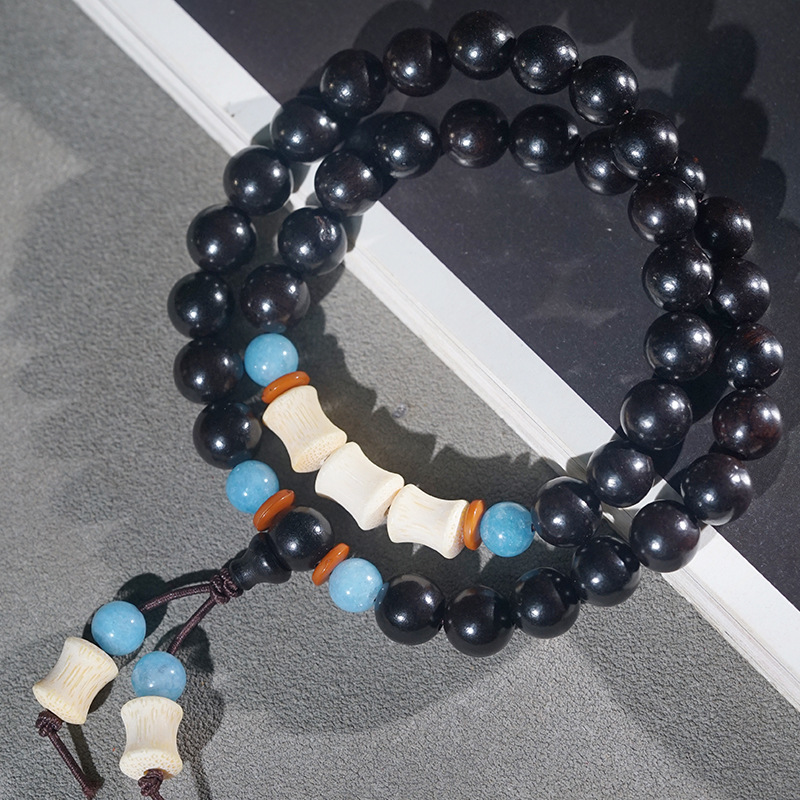 Ebony Purple Sandalwood 8mm DIY Double Circle Bracelet Wenwan Bracelet Buddha Beads Rosary Men and Women Bamboo Wood Beads