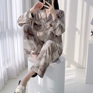 绵绸睡衣女防凸点春秋薄款人棉长袖长裤宽松气质高级感家居服套装