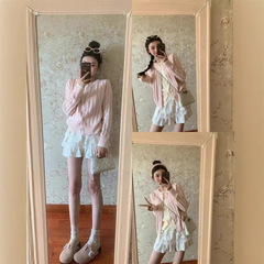 韩系甜美温柔粉色假两件针织开衫减龄女2025秋季新款毛衣上衣