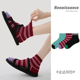 Renaissance原创女袜夏季木耳边短袜薄款透气条纹百搭船袜子女