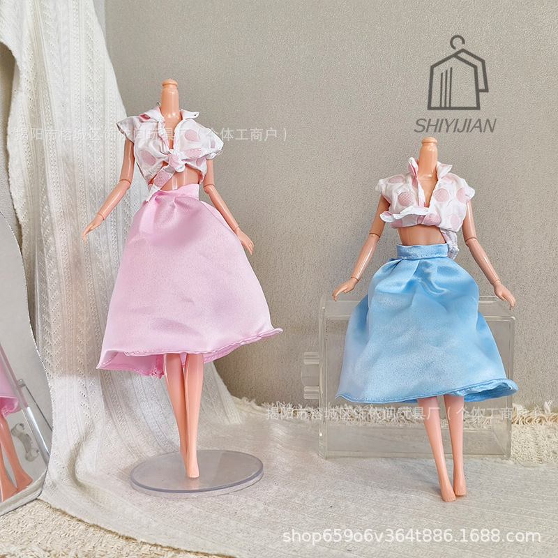Cross-Border 30cm 11inch Barbie Doll Spring Polka Dot Shirt and Umbrella Skirt Ladylike Princess Dress-Up Clothes Accessories Wholesale