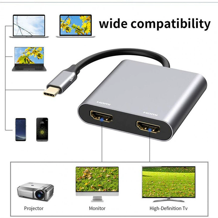 Кабель-конвертер Type-C в двойной HDMI, док-станция, адаптер USB-C для ноутбука
