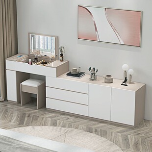 Dressing Table Storage Cabinet Integrated Solid Wood Light Luxury Flip Bedroom Makeup Table Multifunctional Bed End Cabinet TV Cabinet