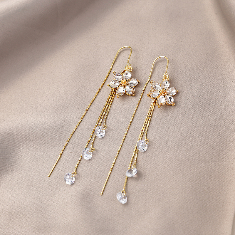 Fairy Style Flower Copper Earrings Inlay Zircon Copper Earrings