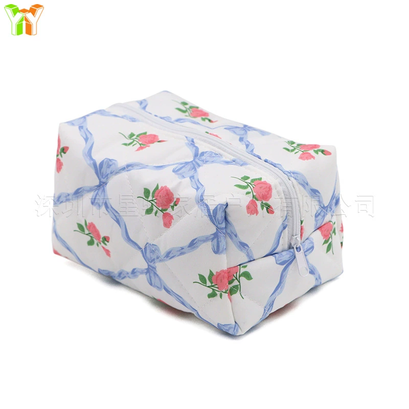 High quality blue cosmetic bag with bow, organizer bag