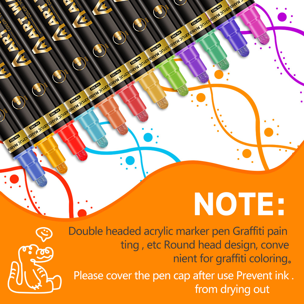 Explosiones transfronterizas 72 color pluma de acrílico de doble cabeza para estudiantes pintando graffiti lavable pluma de acrílico pintada