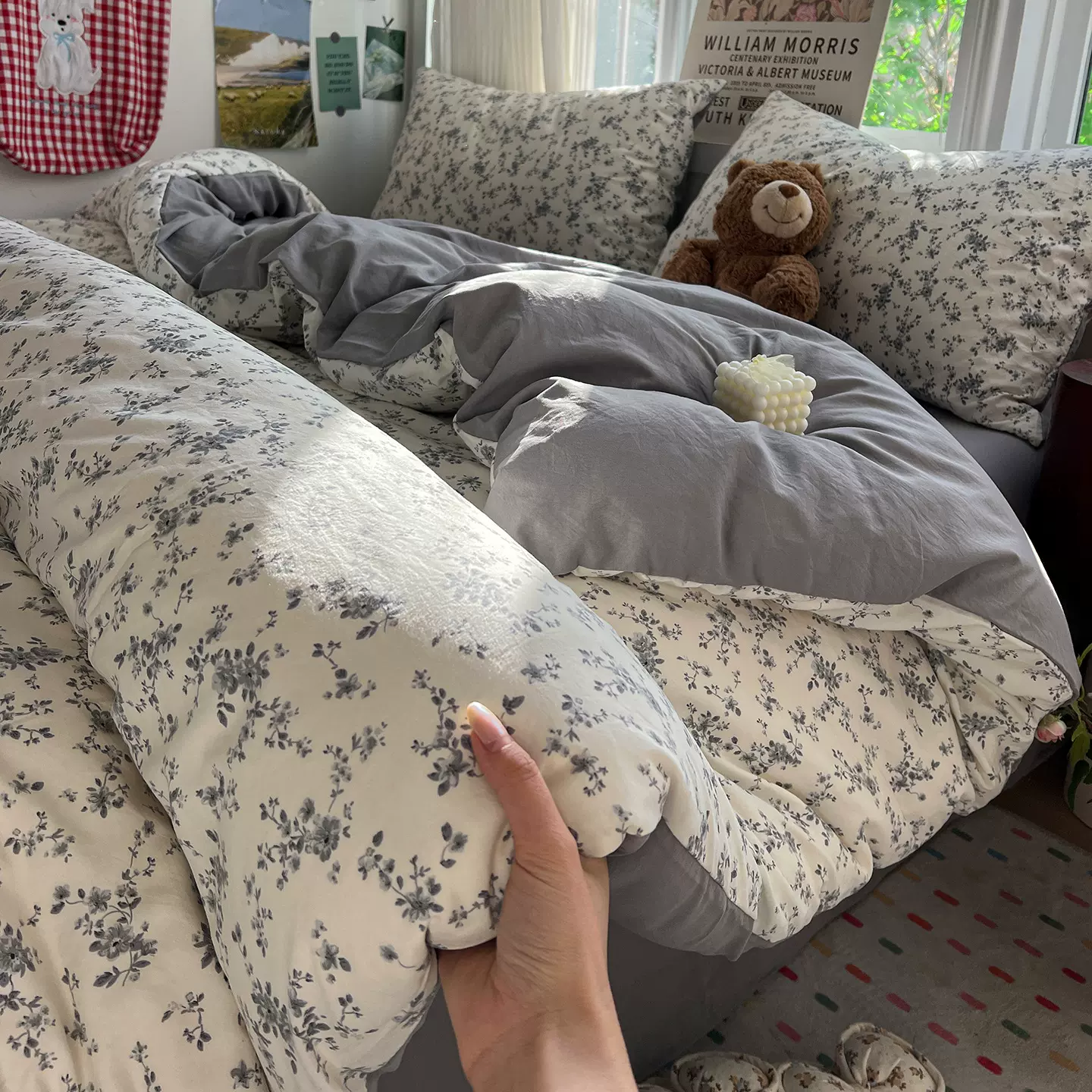 A类母婴全棉裸睡床上碎花四件套ins小清新纯棉床单被套宿舍三件套