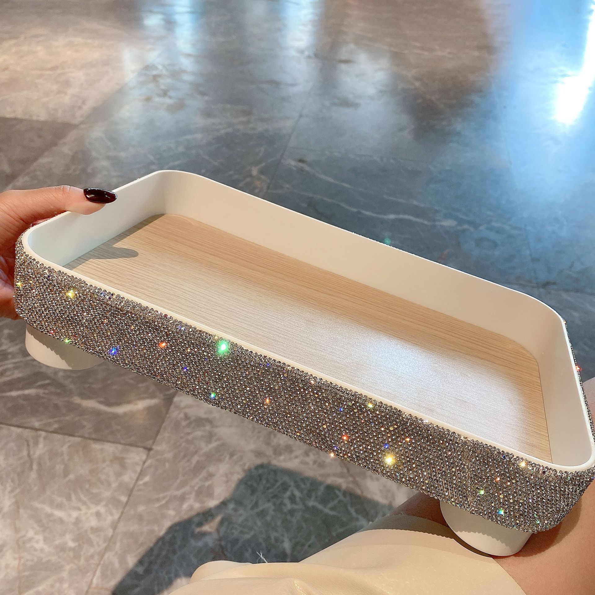 托盘护肤品收纳盒桌面香水架高颜值镶钻玄关摆件跨境热卖工厂直销