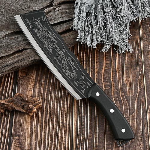Stainless steel dragon patterned hammered dragon slaying, cutting knife for outdoor camping, picnic, clearing paths, chopping wood, slicing meat.