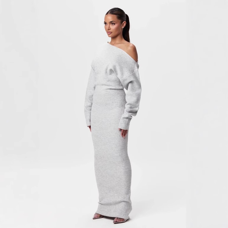 Europe and the United States sexy women's cross-border Amazon new open shoulder long sleeve slim elegant gorgeous dress Europe and the United States sexy women's cross-border Amazon new open shoulder long sleeve slim elegant gorgeous dress