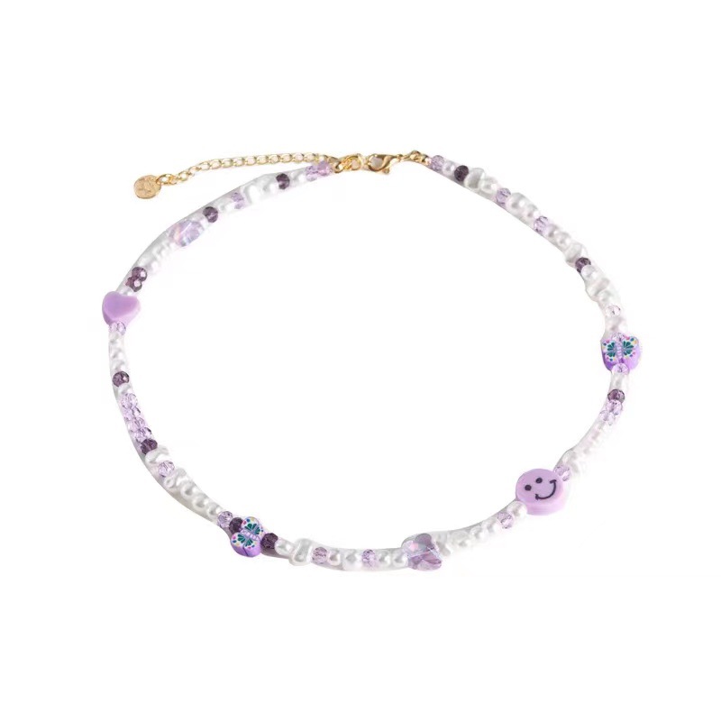 Collar de chicas de verano de dopamina temperamento fresco pequeño color sonriente cadena de cuentas clavícula personalidad collar versátil