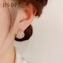 s925银针个性小众设计感时尚精致超闪银色锆石水滴型耳钉气质耳环