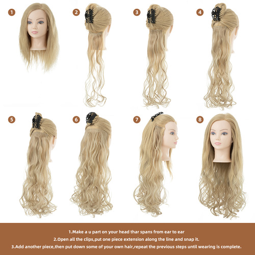 Serra wig manufacturer wholesale 7-piece set of curly hair wig clip hair extensions foreign trade European and American one-piece drop shipping