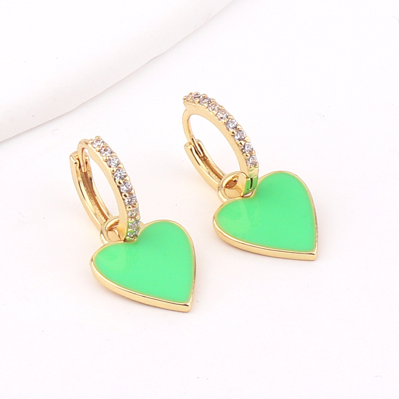 Retro Heart Shape Copper Earrings Stoving Varnish Artificial Gemstones Copper Earrings