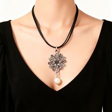 复古雕花珍珠吊坠项链黑色锁骨链民族风时尚颈链饰品女轻奢秋冬潮