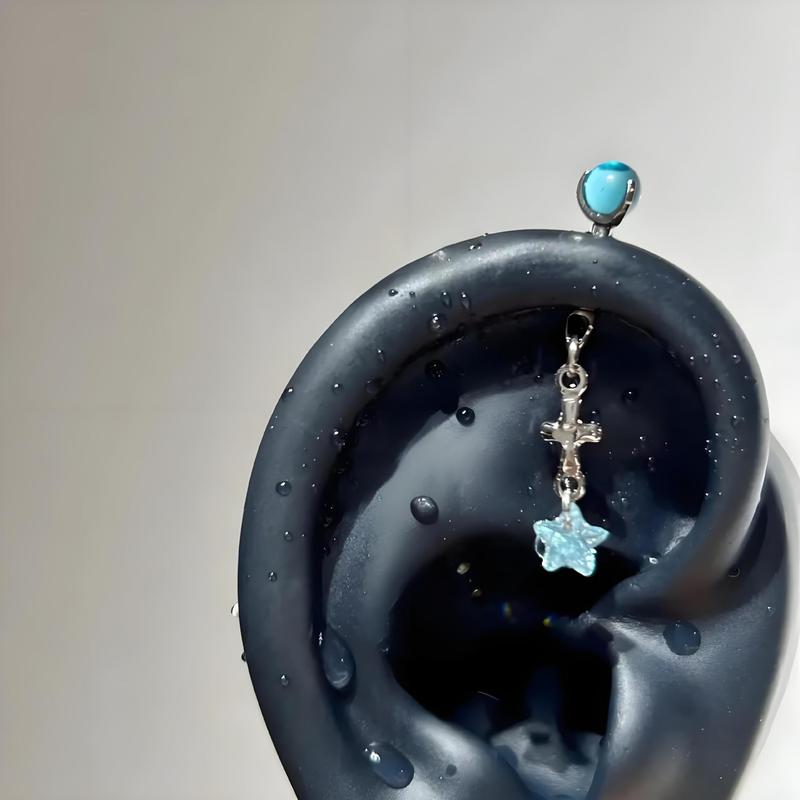 立体恶魔钉耳钉甜酷风粉色猫耳朵水滴吊坠耳蜗耳骨钉精致耳饰女|undefined