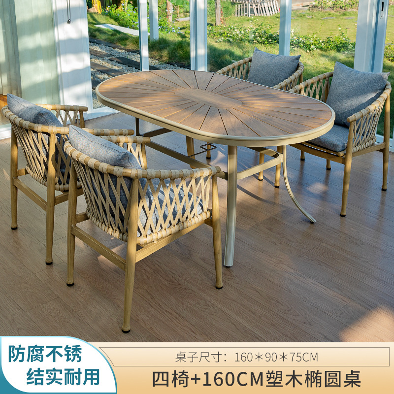 Cuatro sillas 160cm mesa redonda elíptica de madera plástica