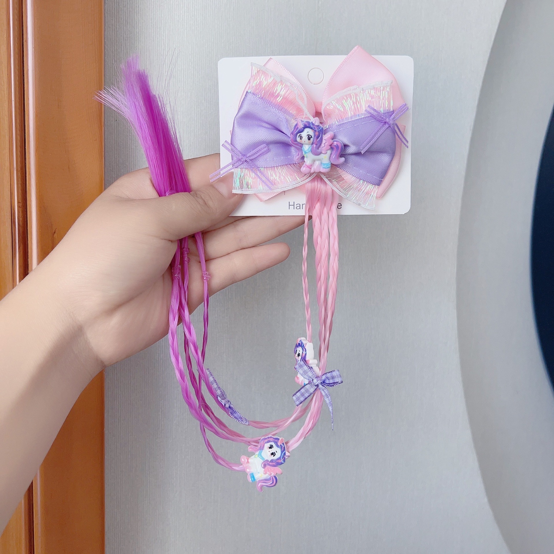 Niños pinas de cabello cola de caballo lengüeta bordilla unicornio adorable pinas de cabello niñas princesa arco toque de cabeza bebé