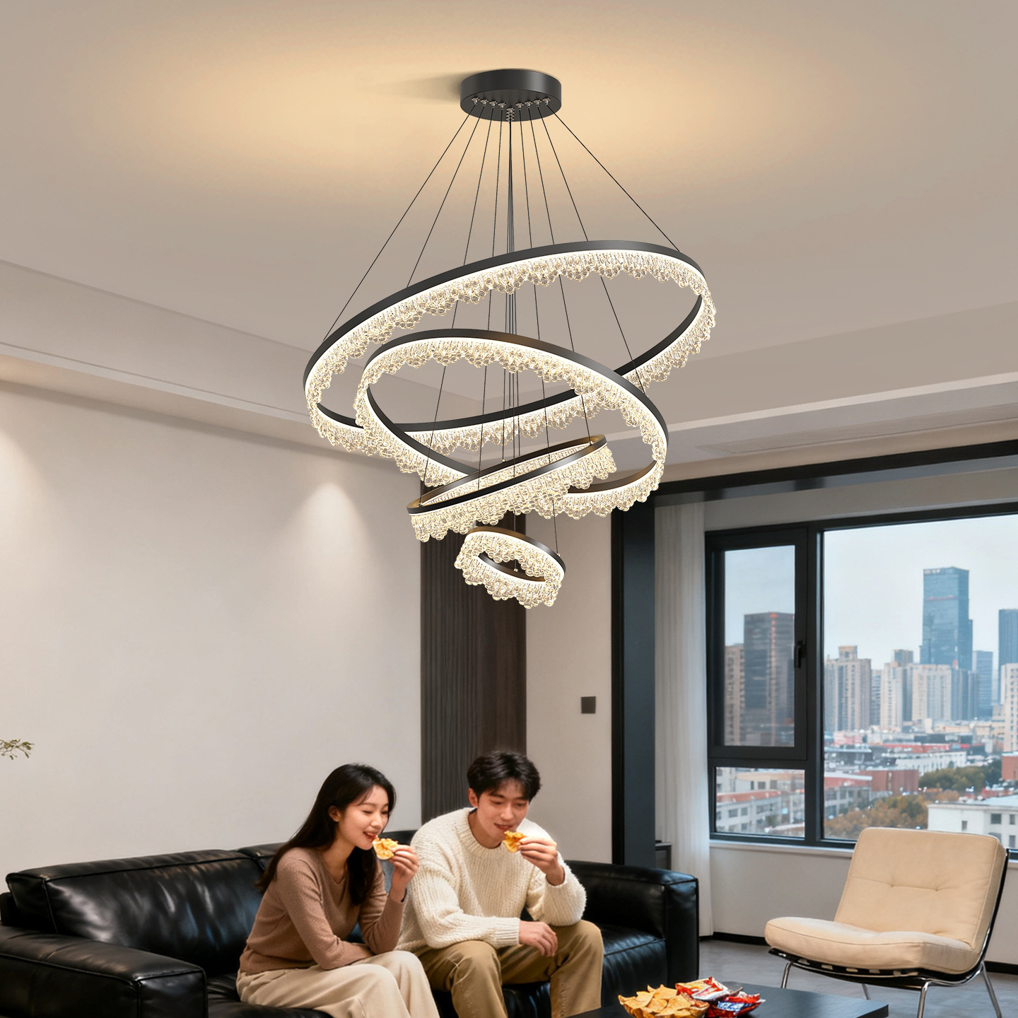 Luz de lujo ligera italiana Villa sala de estar lámpara principal de la atmósfera moderna de protección de ojos de espectro completo lámpara de comedor 293L lámpara de montaña