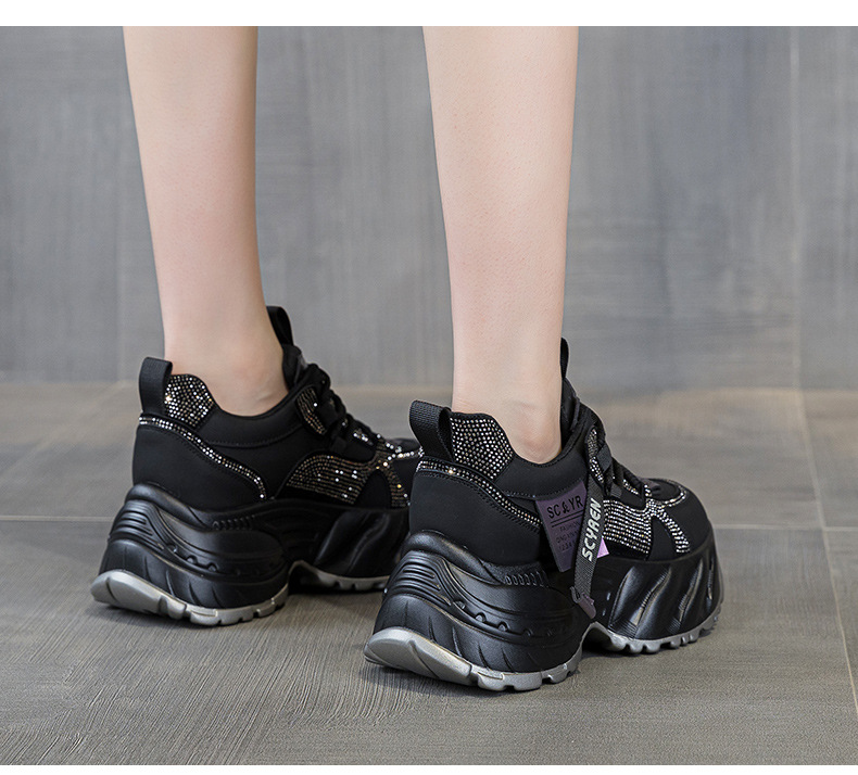 Giày sneaker nữ đế dày tăng chiều cao phong cách hot girl mùa thu 2026 — Kaki M2939, M2939 màu đen chi tiết 18