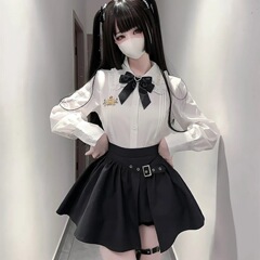 洛花糖***辣妹纯欲JK制服刺绣白色衬衫女设计感半身裙包臀裙套装