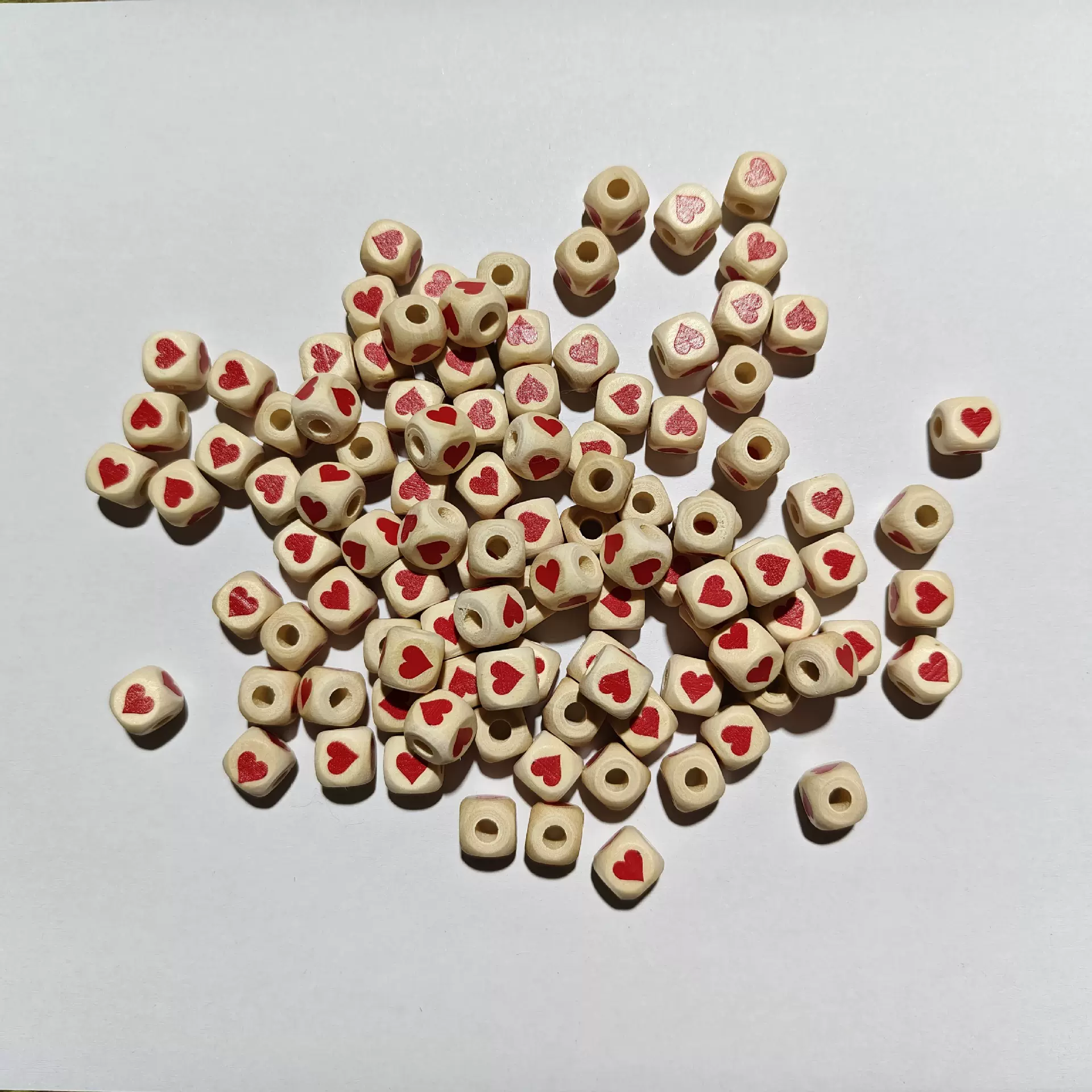 心形图案爱心木珠子diy饰品配件横孔竖孔钥匙扣挂件串珠项链手链