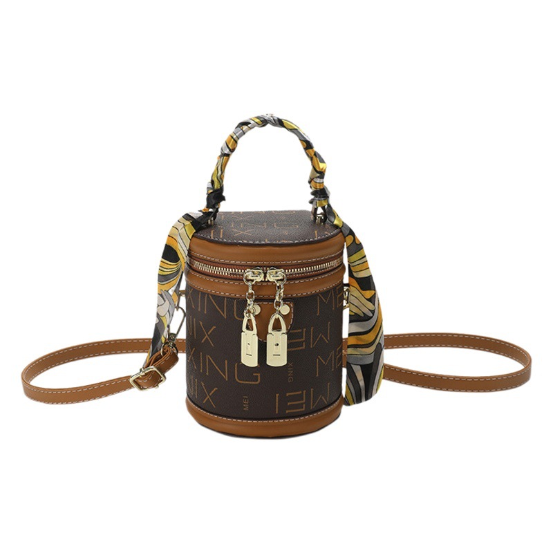 Baigou bolsa al por mayor de las mujeres bolsa de cubo portátil 2023 transfronterizo nueva carta impresa bufanda hombro bolsa de mensajero