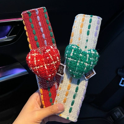 Seat belt shoulder pad | Accessories - red-green-heart-red-pattern-rice-bottom-pattern-shoulder-pads-pair