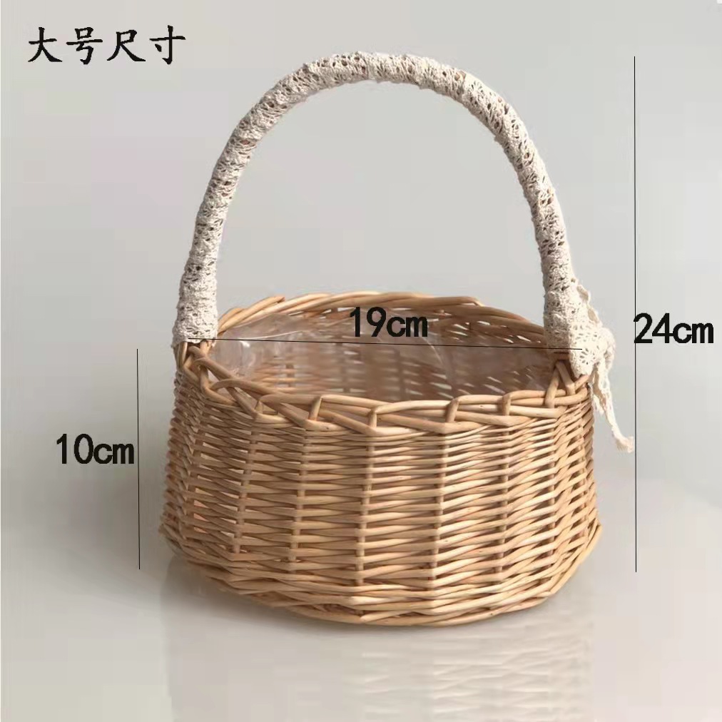 Regalo DE LA MANO perla princesa cesta sauce ratán tejida olla verde rosa flor niños foto cesta arco cinta portátil flor cesta