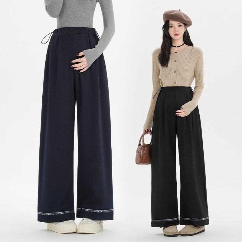 2025 Maternity Pants That Don'T Tighten the Belly, Autumn and Winter Loose Straight Casual Drape Wide-Leg Pants Trendy Slimming Design