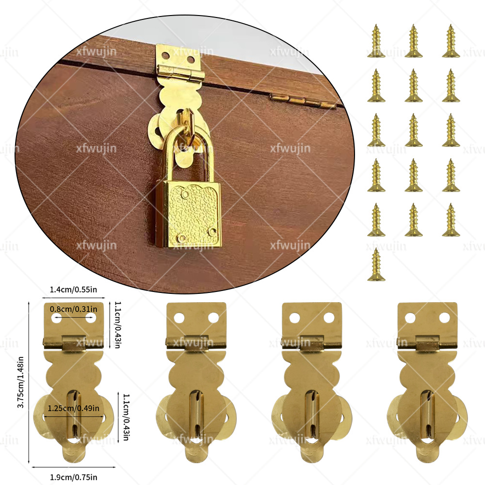 Vintage Brass Small Clasp Gift Box Hardware, Lockable Decorative Clasp, Antique-Style Luggage Accessories, Hinge Box Clasp