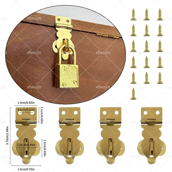 Vintage Brass Small Clasp Gift Box Hardware, Lockable Decorative Clasp, Antique-Style Luggage Accessories, Hinge Box Clasp
